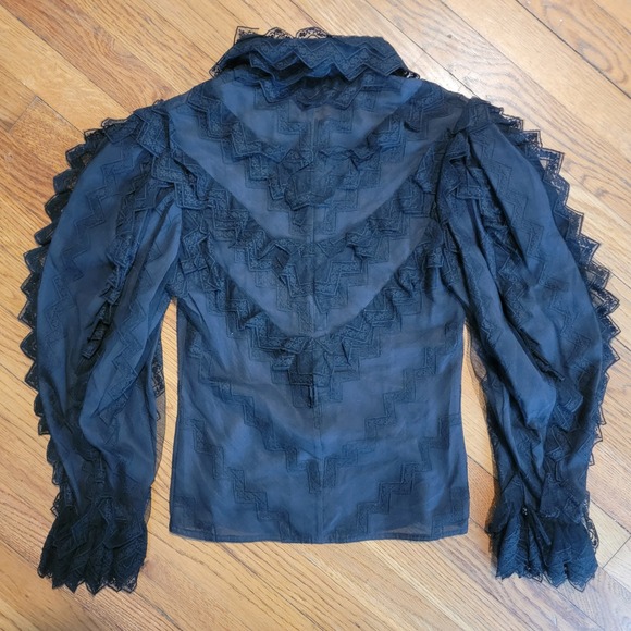 Chloé Vintage Black Lace‎ Blouse XS Sheer Ruffle Victorian Romantic - Picture 6 of 9